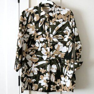NWT $99 CHICO'S No-Iron Camo-Floral Cotton-Blend Pullover Tunic Shirt - 0 SMALL